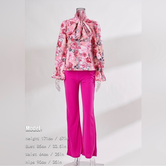 Dani Pink Floral Trumpet Sleeve Pant Set - Picture 2 of 5